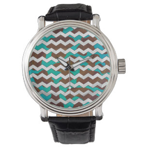 Zickzack Kuh braun und Aquamarin Armbanduhr