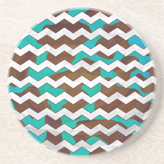 Zickzack Kuh braun und Aquamarin Getränkeuntersetzer (Vorne)