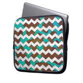 Zickzack Kuh braun und Aquamarin Laptopschutzhülle (Vorderseite Links)