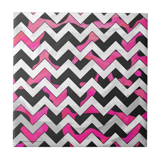Zickzack Kuh - Hot Rosa und Schwarz Fliese (Vorderseite)
