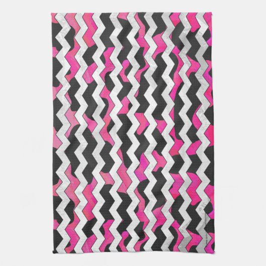 Zickzack Kuh - Hot Rosa und Schwarz Küchentuch (Vertikal)