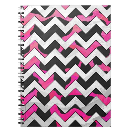 Zickzack Kuh - Hot Rosa und Schwarz Notizblock (Vorderseite)