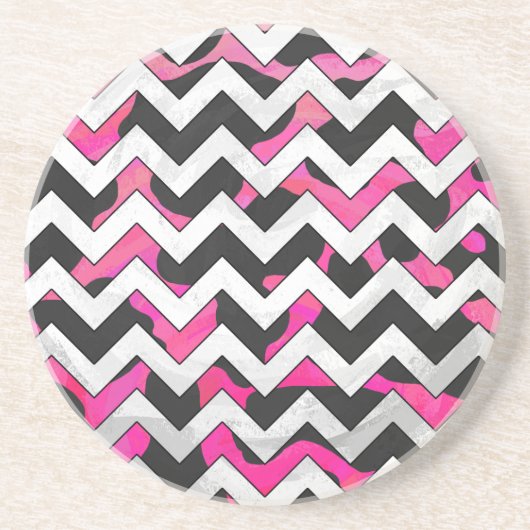 Zickzack Kuh - Hot Rosa und Schwarz Sandstein Untersetzer (Vorne)