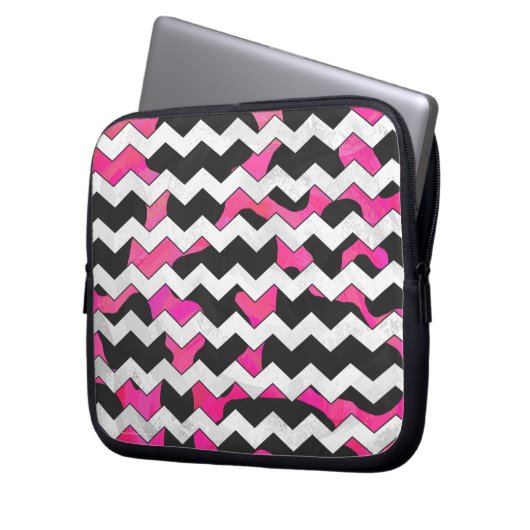 Zickzack Kuh Rosa und Schwarz Laptopschutzhülle (Vorderseite Links)