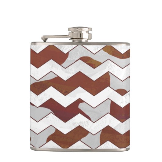 Zickzack Kuhbraun und Weißdruck Flachmann (Vorderseite)