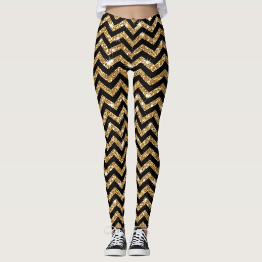 Zickzack Leggings für Schwarz und Gold (Vorderseite)