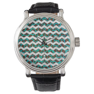 Zickzack Leopard, braun und Aquamarin Armbanduhr