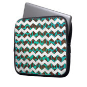 Zickzack Leopard, braun und Aquamarin Laptopschutzhülle (Vorderseite Links)