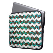 Zickzack Leopard, braun und Aquamarin Laptopschutzhülle (Vorderseite Links)