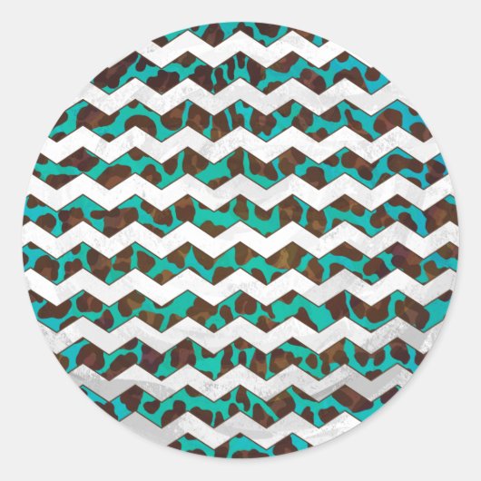 Zickzack Leopard, braun und Aquamarin Runder Aufkleber (Vorderseite)
