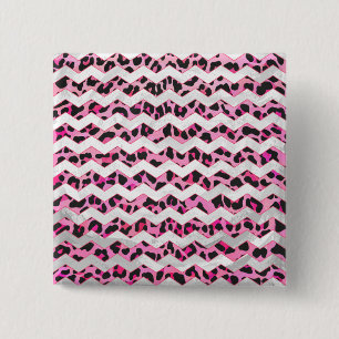 Zickzack Leoparden in Schwarz und Heiß Rosa Button