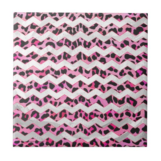 Zickzack Leoparden in Schwarz und Heiß Rosa Fliese (Vorderseite)