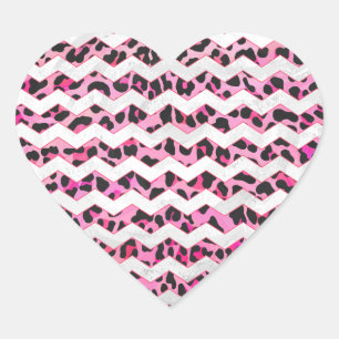 Zickzack Leoparden in Schwarz und Heiß Rosa Herz-Aufkleber