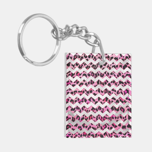 Zickzack Leoparden in Schwarz und Heiß Rosa Schlüsselanhänger (Vorderseite links)