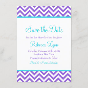 Zickzack lila aquamariner blauer Schläger Mitzvah Save The Date