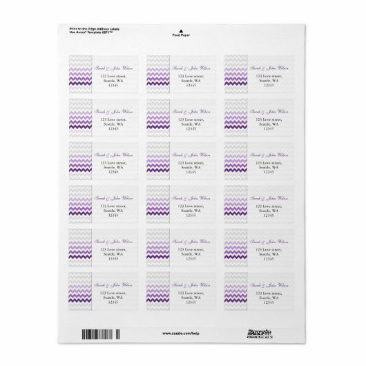 Zickzack lila Ombre-Rücksendekennzeichen Adressaufkleber (Vorne)