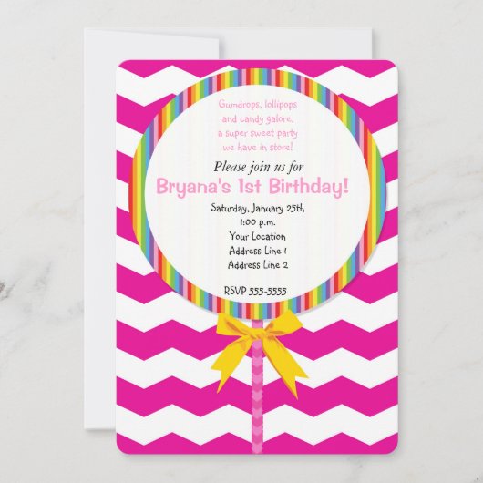 Zickzack Lollipop Candy Geburtstagsparty Einladung (Vorderseite)