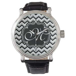 Zickzack modernes Schwarzweiss-Zickzack-Monogramm Armbanduhr