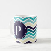 Zickzack Monogram Navy Blue Creme Kaffeetasse (Vorderseite Links)