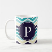 Zickzack Monogram Navy Blue Creme Kaffeetasse (Links)