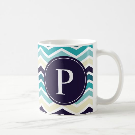 Zickzack Monogram Navy Blue Creme Kaffeetasse (Rechts)