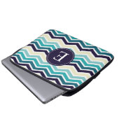 Zickzack Monogram Navy Blue Creme Laptopschutzhülle (Vorne Knopf)