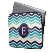 Zickzack Monogram Navy Blue Creme Laptopschutzhülle (Vorderseite Links)
