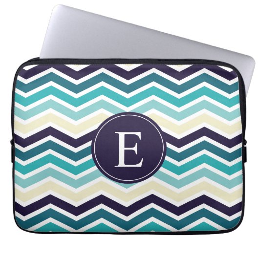 Zickzack Monogram Navy Blue Creme Laptopschutzhülle (Vorderseite)