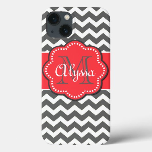 Zickzack Monogramm-Abdeckung von Grau und Korallen Case-Mate iPhone Hülle (Rückseite)