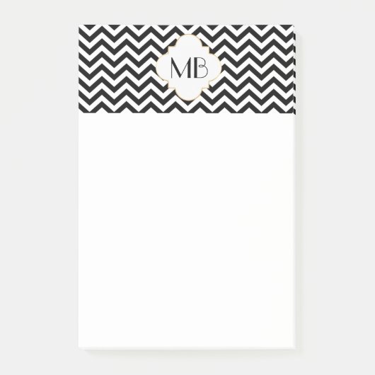 Zickzack Monogramm-Anmerkungs-Schwarzweiss-Auflage Post-it Klebezettel (Vorderseite)