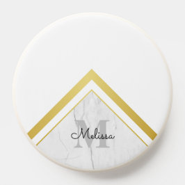 Zickzack Monogramm aus weißem Marmor PopSocket