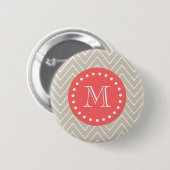 Zickzack Monogramm-Beige-Koralle des Muster-2A Button (Vorne & Hinten)
