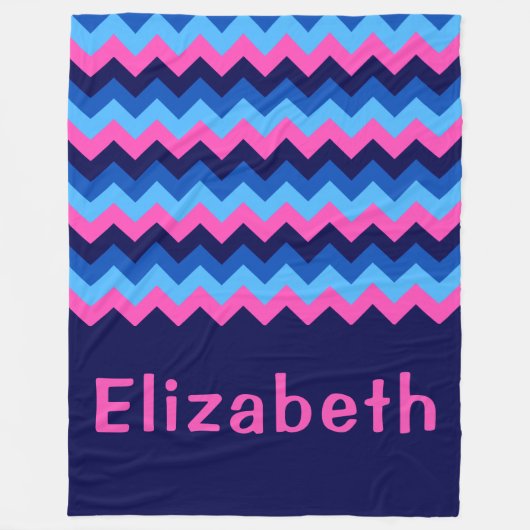 Zickzack Monogramm, blau-rosa, großes Fleece (Vorderseite)