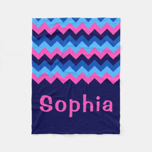 Zickzack Monogramm, blau-rosa, kleines Fleece (Vorderseite)