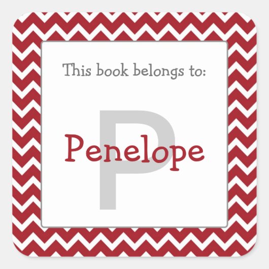 Zickzack Monogramm Buchzeichen Aufkleber bordeauxr (Vorderseite)