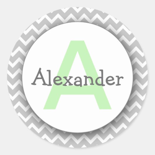 Zickzack Monogramm Buchzeichen Aufkleber grau Minz (Vorderseite)