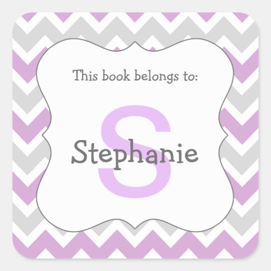 Zickzack Monogramm-Buchzeichen-Aufkleber lila grau Quadratischer Aufkleber (Vorderseite)
