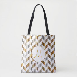 Zickzack Monogramm-Design aus Gold, Weiß und Silbe Tasche