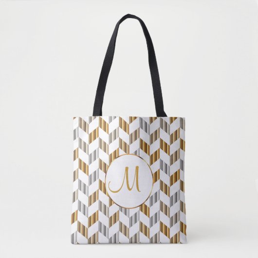 Zickzack Monogramm-Design aus Gold, Weiß und Silbe Tasche (Vorderseite)