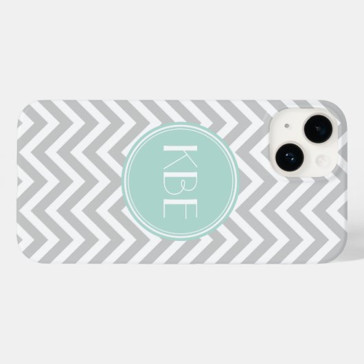 Zickzack Monogramm für Grau und Minze Case-Mate iPhone Hülle (Rückseite (Horizontal))