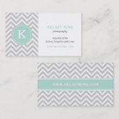 Zickzack Monogramm für Grau und Minze Visitenkarte (Vorne/Hinten)
