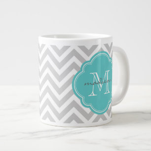 Zickzack Monogramm für Grau und Türkis Jumbo-Tasse