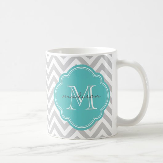 Zickzack Monogramm für Grau und Türkis Kaffeetasse (Rechts)