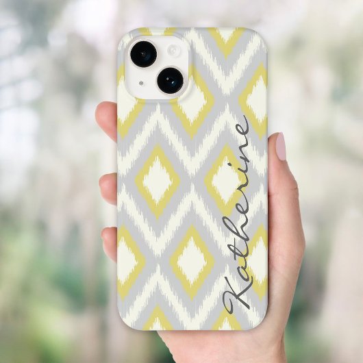 Zickzack Monogramm für graue und gelbe Tribal-Ikat Case-Mate iPhone Hülle
