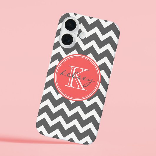 Zickzack Monogramm für Karkohle Grau und Korallen Case-Mate iPhone Hülle