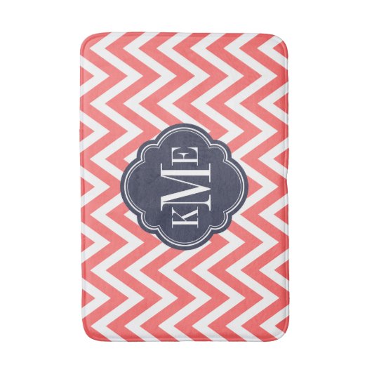 Zickzack Monogramm für Korallen und Navy Badematte (Vorderseite Vertikal)