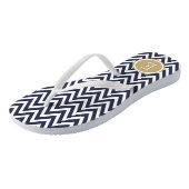 Zickzack Monogramm für Navy und Gold Badesandalen (Schrägansicht)