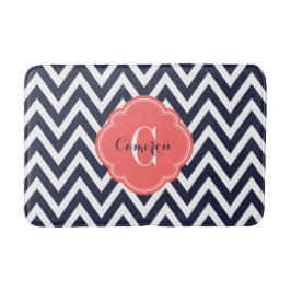 Zickzack Monogramm für Navy und Korallen Badematte