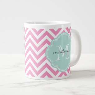 Zickzack Monogramm für Rosa und Minze Jumbo-Tasse