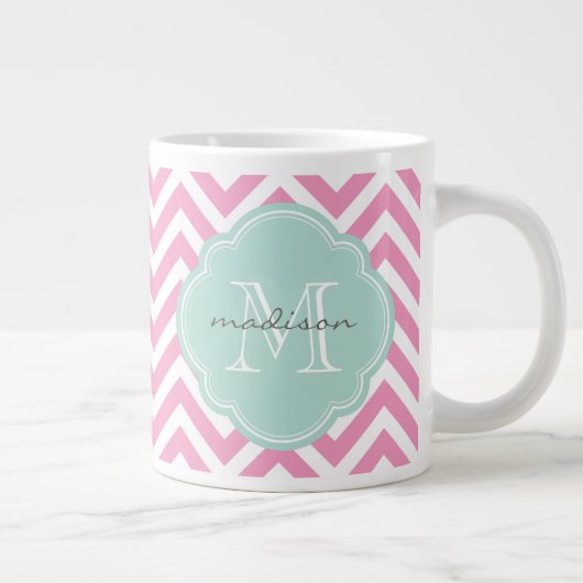 Zickzack Monogramm für Rosa und Minze Jumbo-Tasse (Rechts)